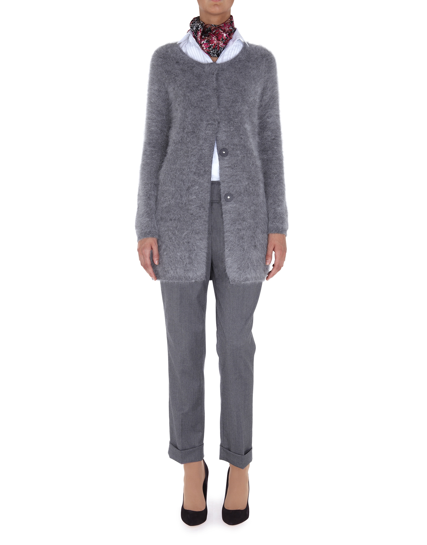 Chaqueta larga de angora gris