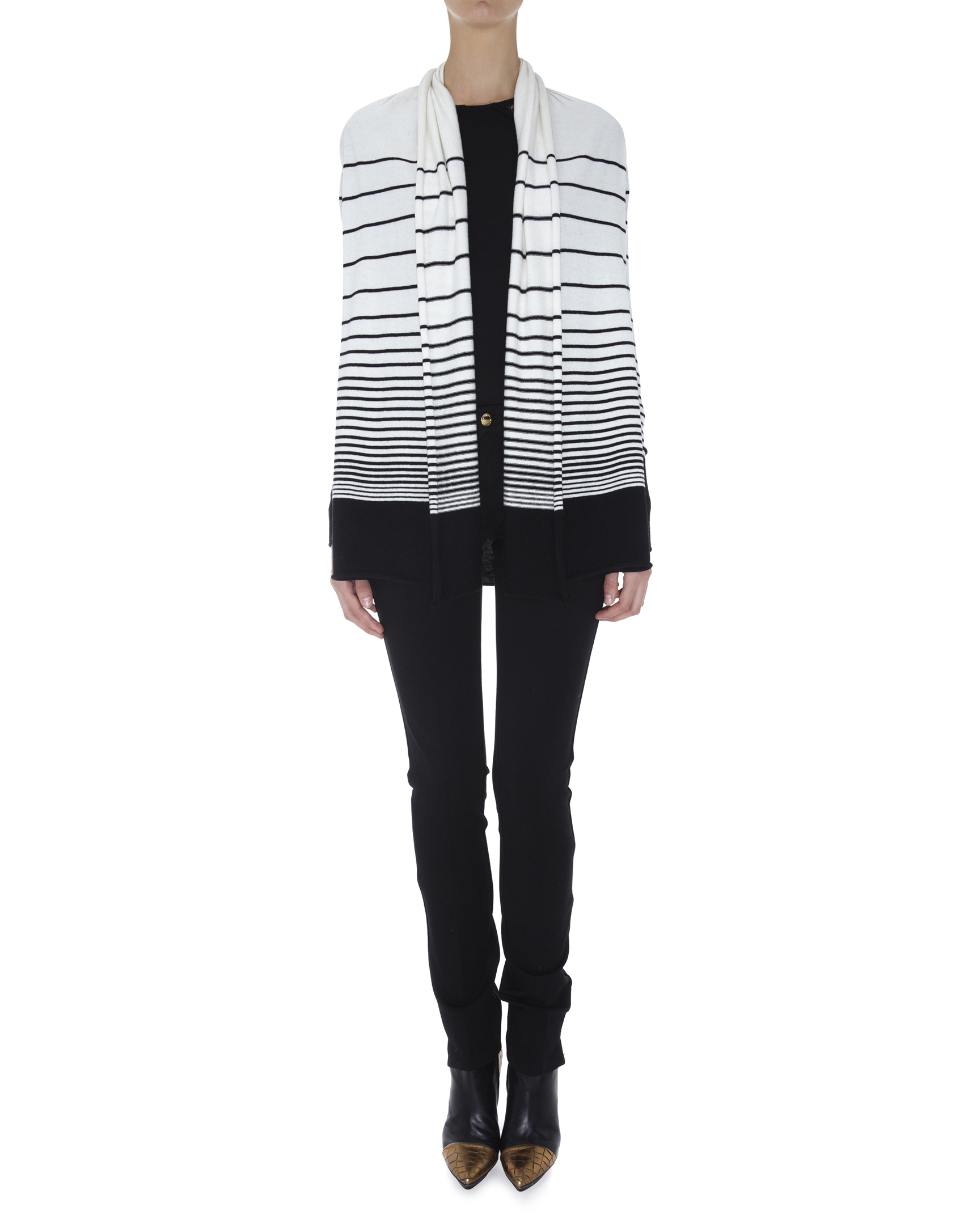 Ivory and black striped jacket with shawl collar 