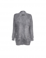 Chaqueta larga de punto gris cuello pico