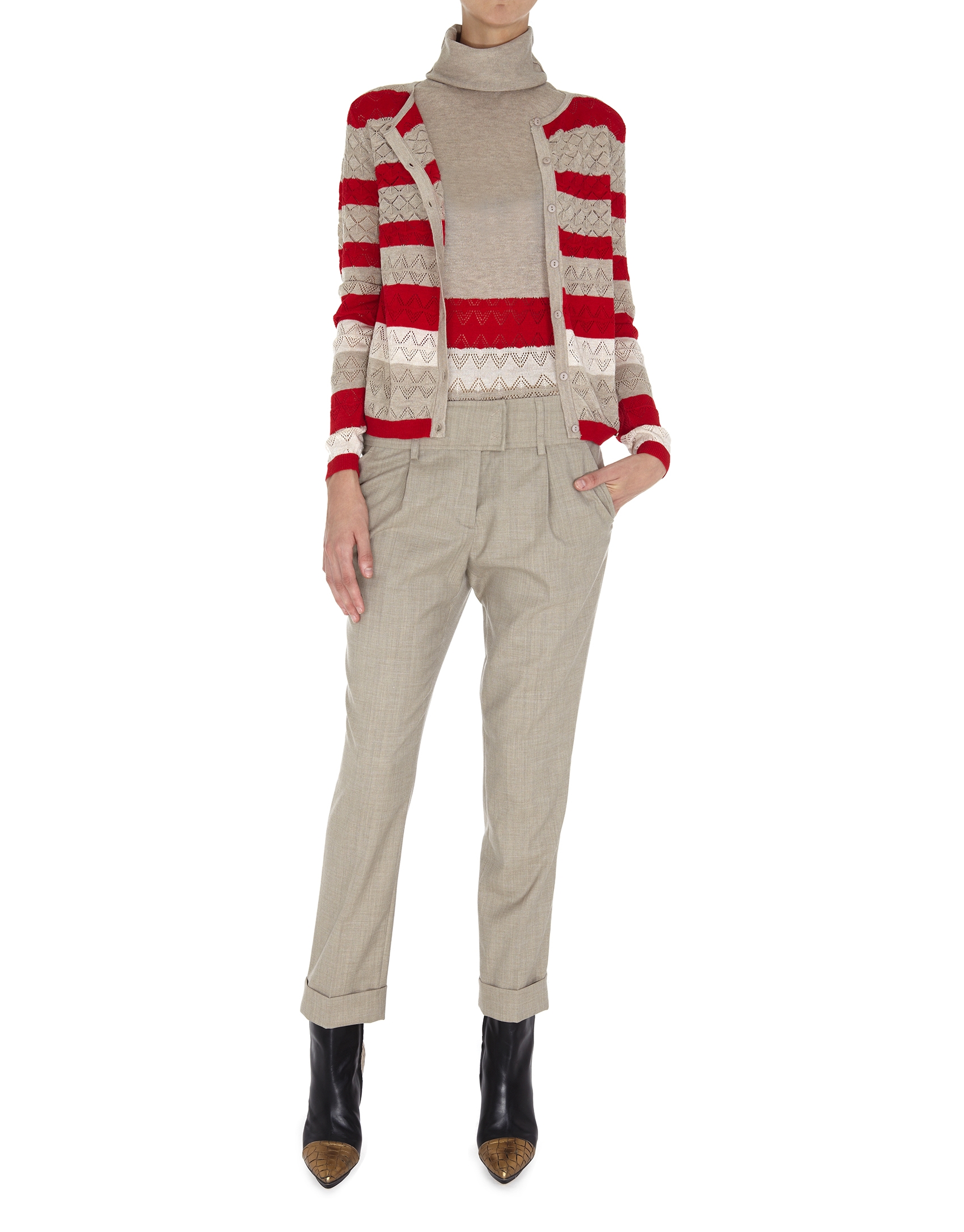 Beige and red striped openwork jacket 