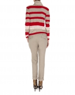 Beige and red striped openwork jacket 