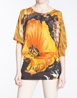 Long floral print bat sleeve sweater 