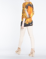 Long floral print bat sleeve sweater 