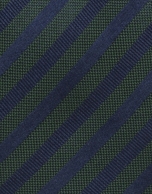 Green tie with navy and blue stripes