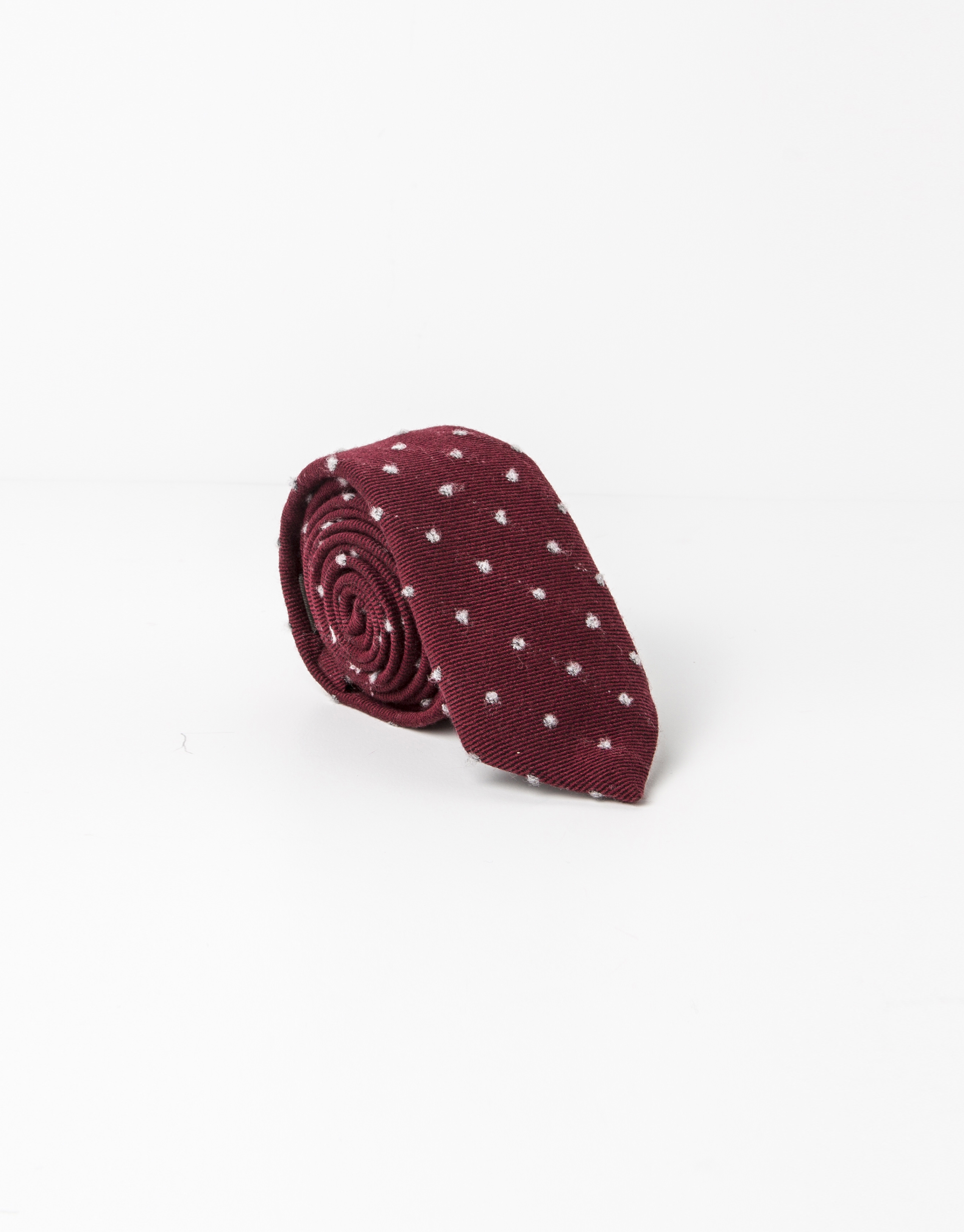 Burgundy tie with grey dots