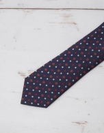 Navy blue tie with red flowers