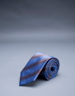 Brown  and blue striped herringbone tie 