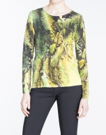 Green and yellow hand-printed long sleeve sweater 