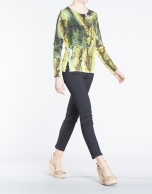 Green and yellow hand-printed long sleeve sweater 