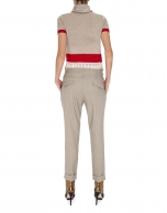 Beige and red striped openwork turtleneck top 