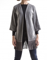 Chaqueta punto gris con flecos