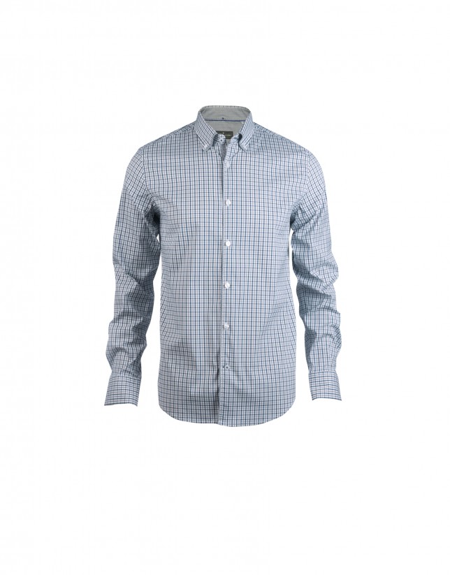 Blue, grey and purple checked casual shirt