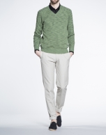 Green cable stitch V neck sweater 