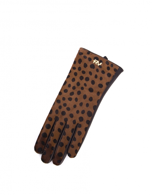 Brown and black animal print  leather gloves