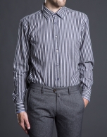 Gray striped sports shirt.