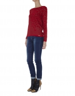 Red knit leopard print long sleeved top 