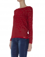 Red knit leopard print long sleeved top 