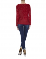 Red knit leopard print long sleeved top 