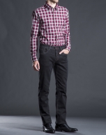 Red-gray checked sports shirt