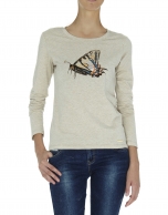 Beige long sleeved top with butterfly design