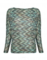 Green wave print top with bat sleeves 