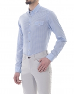 Small blue checked premium fit sport shirt