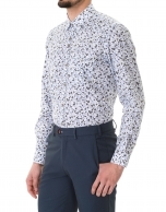 Blue and brown floral print premium fit sport shirt