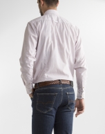 White sport shirt with burgundy motifs