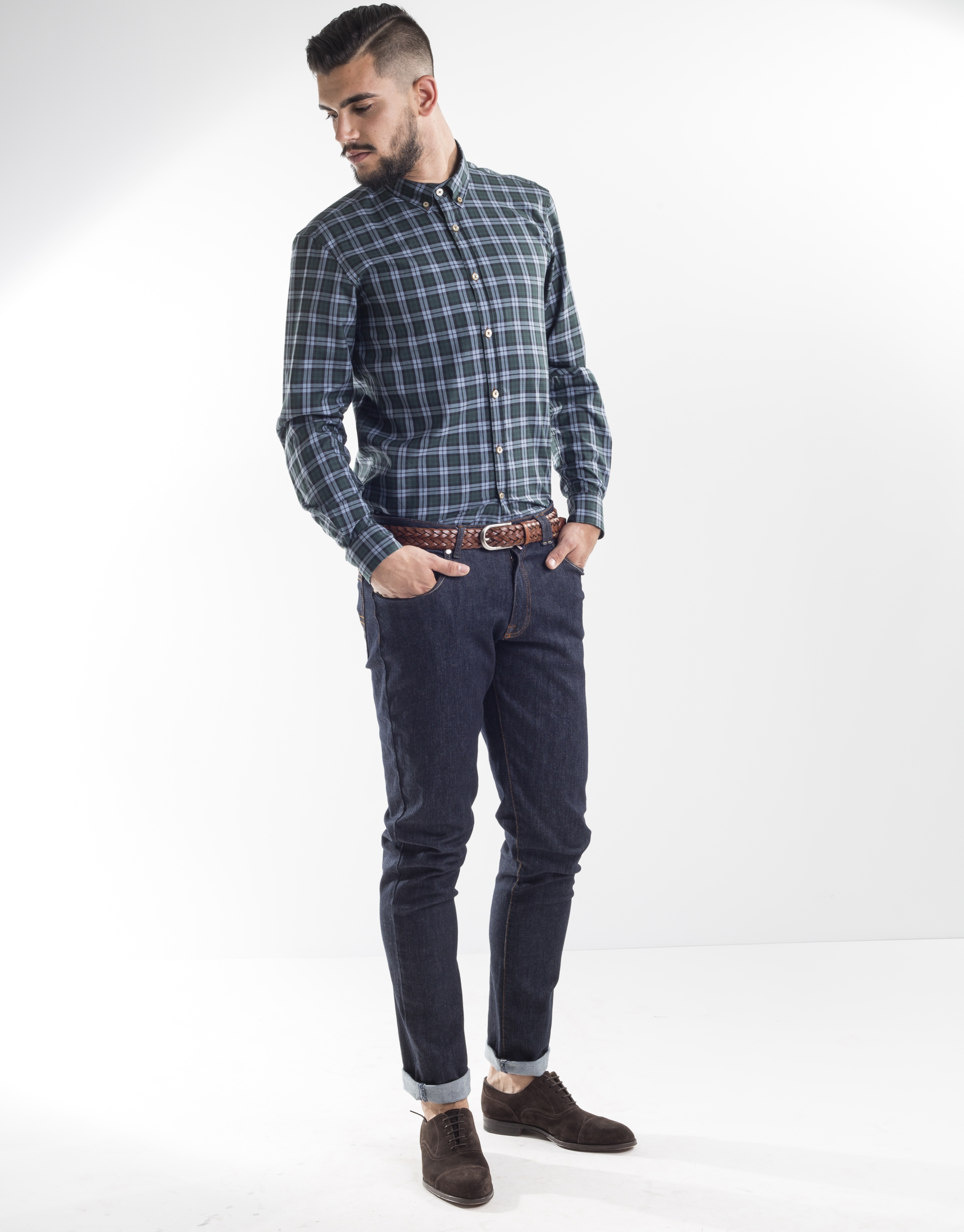 Green and blue checked sport shirt