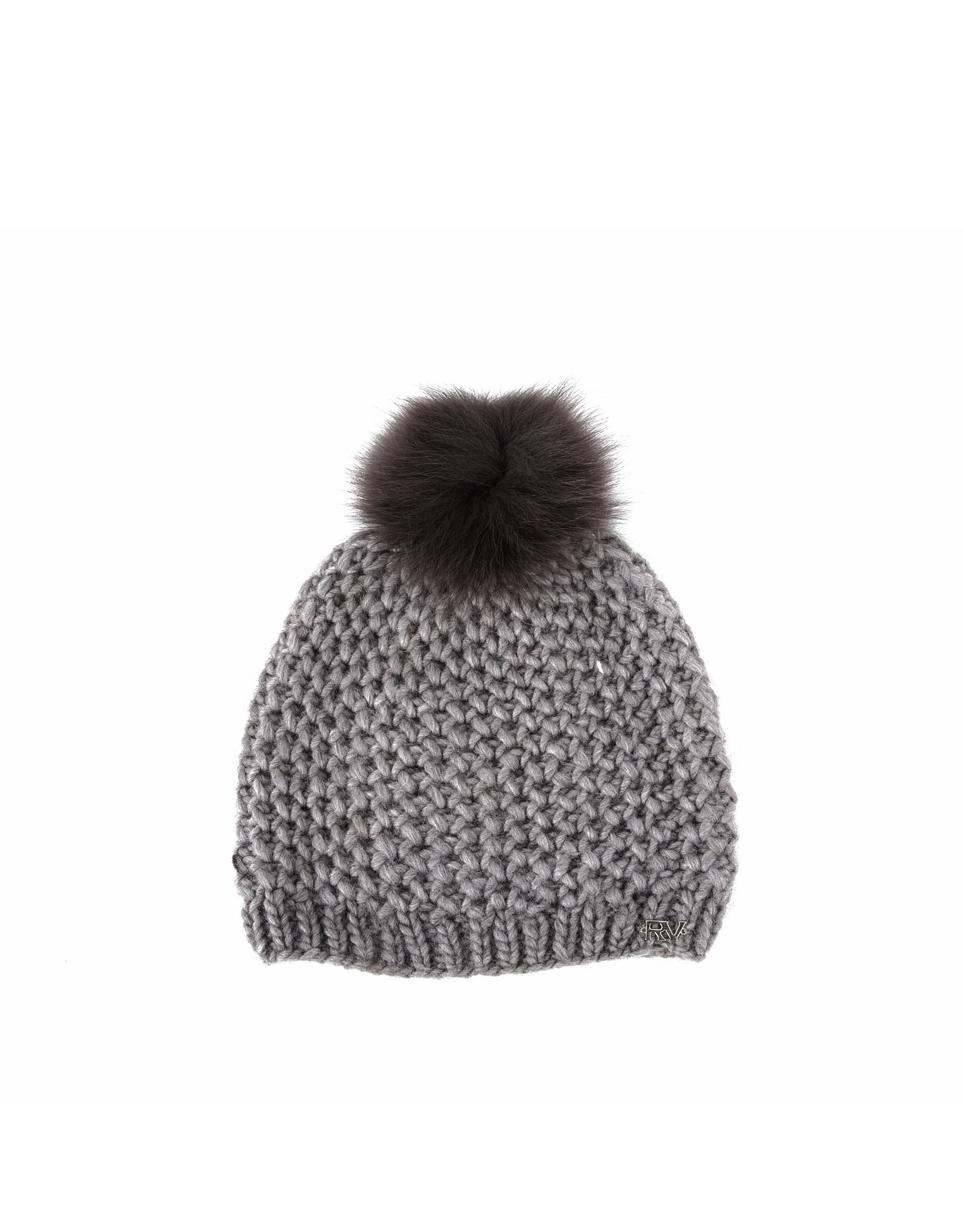 Dotted knit cap with fur pompom