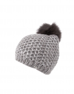 Dotted knit cap with fur pompom