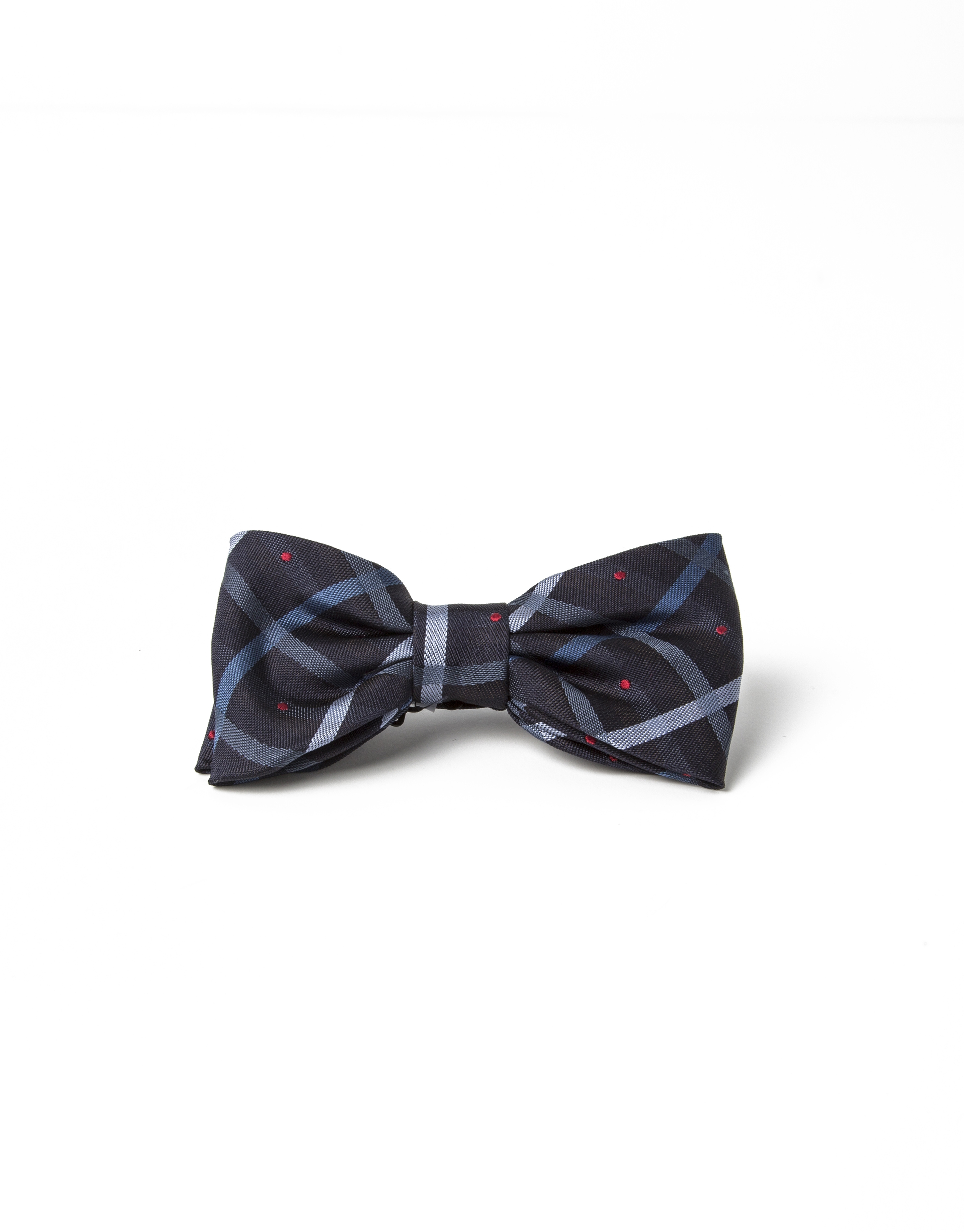 Beige/green checked bowtie with red dots