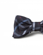 Beige/green checked bowtie with red dots