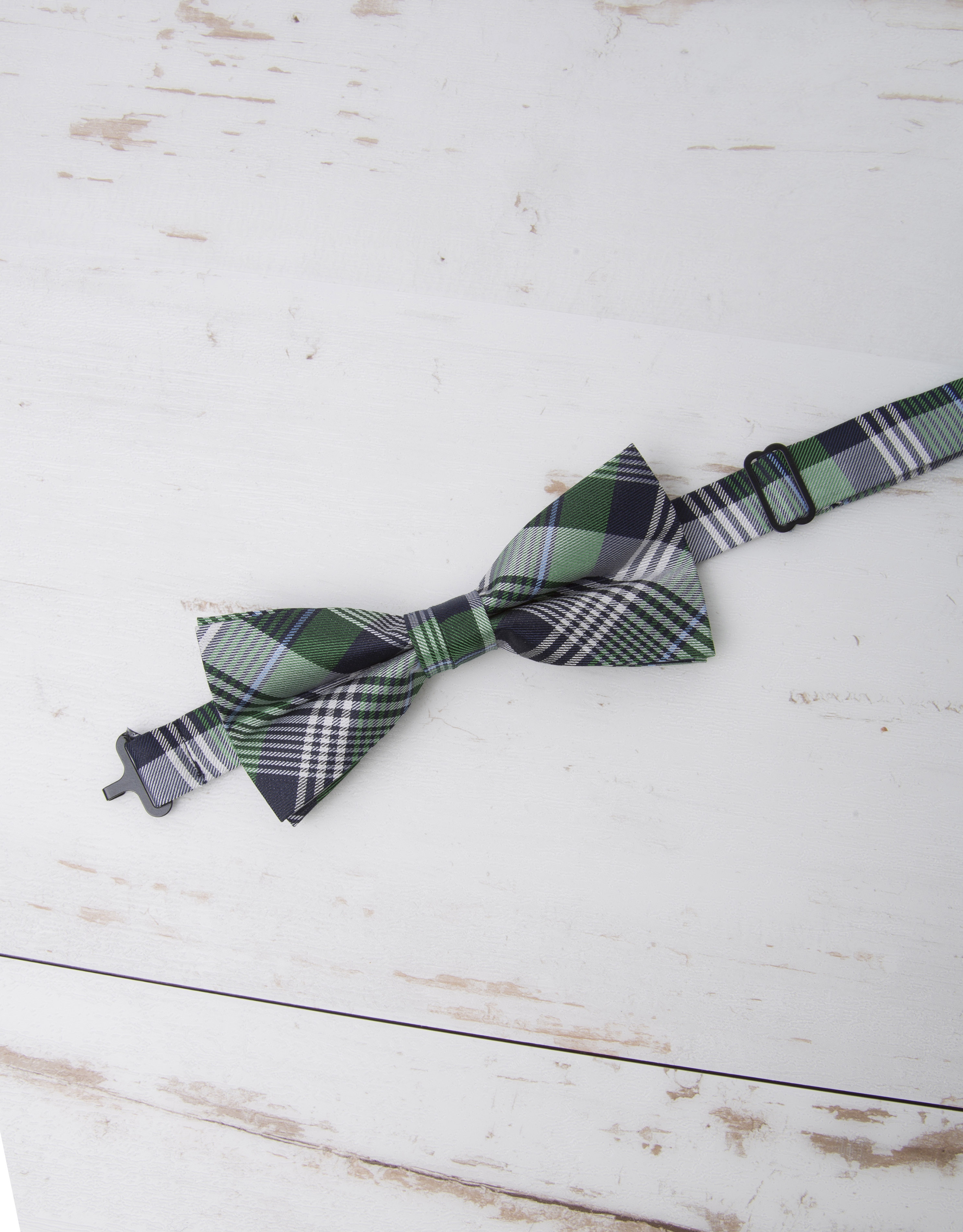 Green/navy blue/ light blue checked bowtie