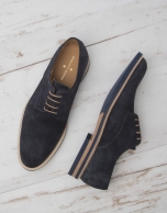 Navy blue split leather laced shoes