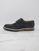 Navy blue split leather laced shoes