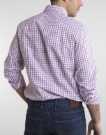 Coral/ deep blue checked shirt