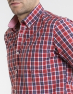 Red/purple/green checked shirt