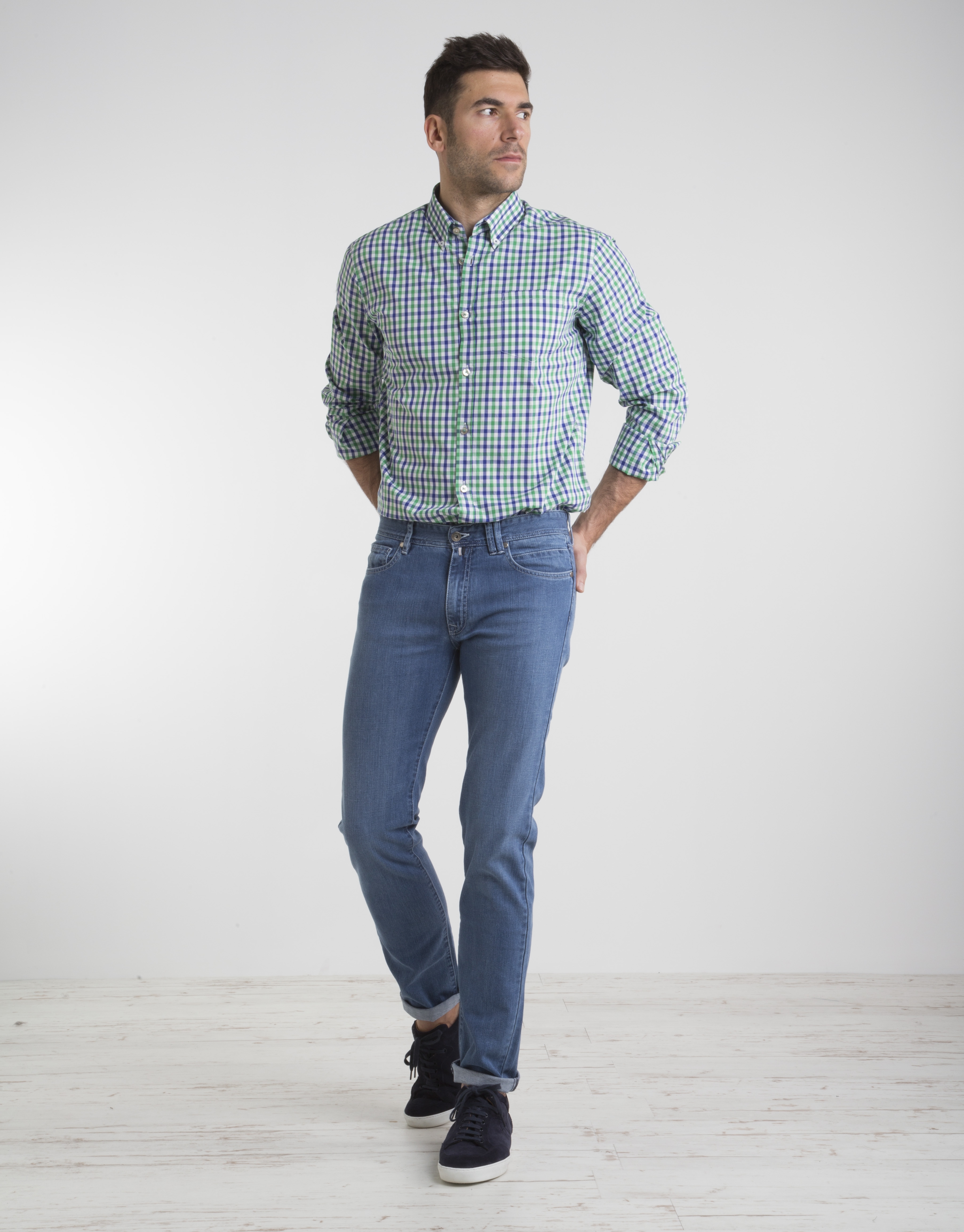 Green/navy blue checked shirt