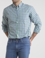 Green/navy blue checked shirt