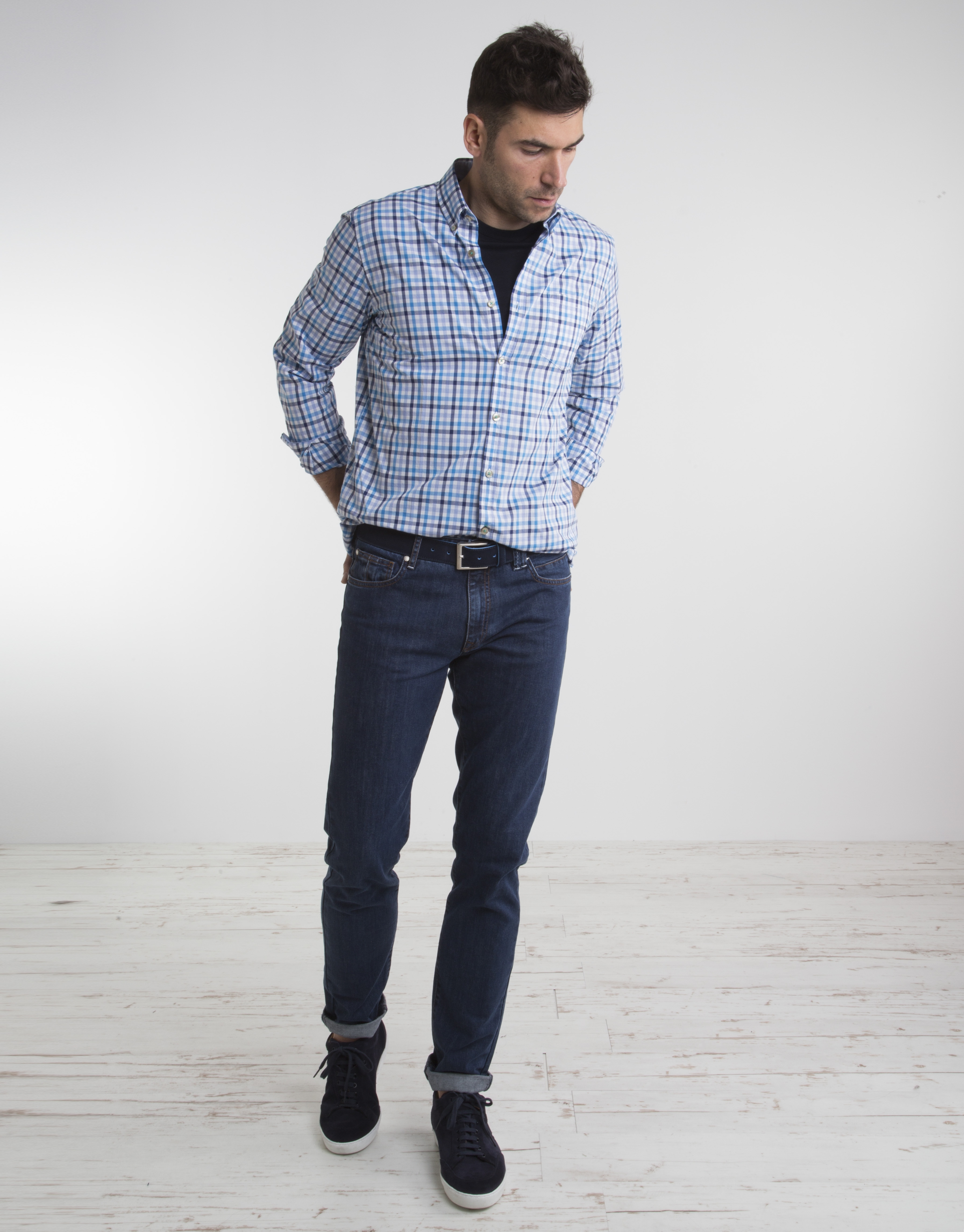 Navy blue/light blue checked shirt