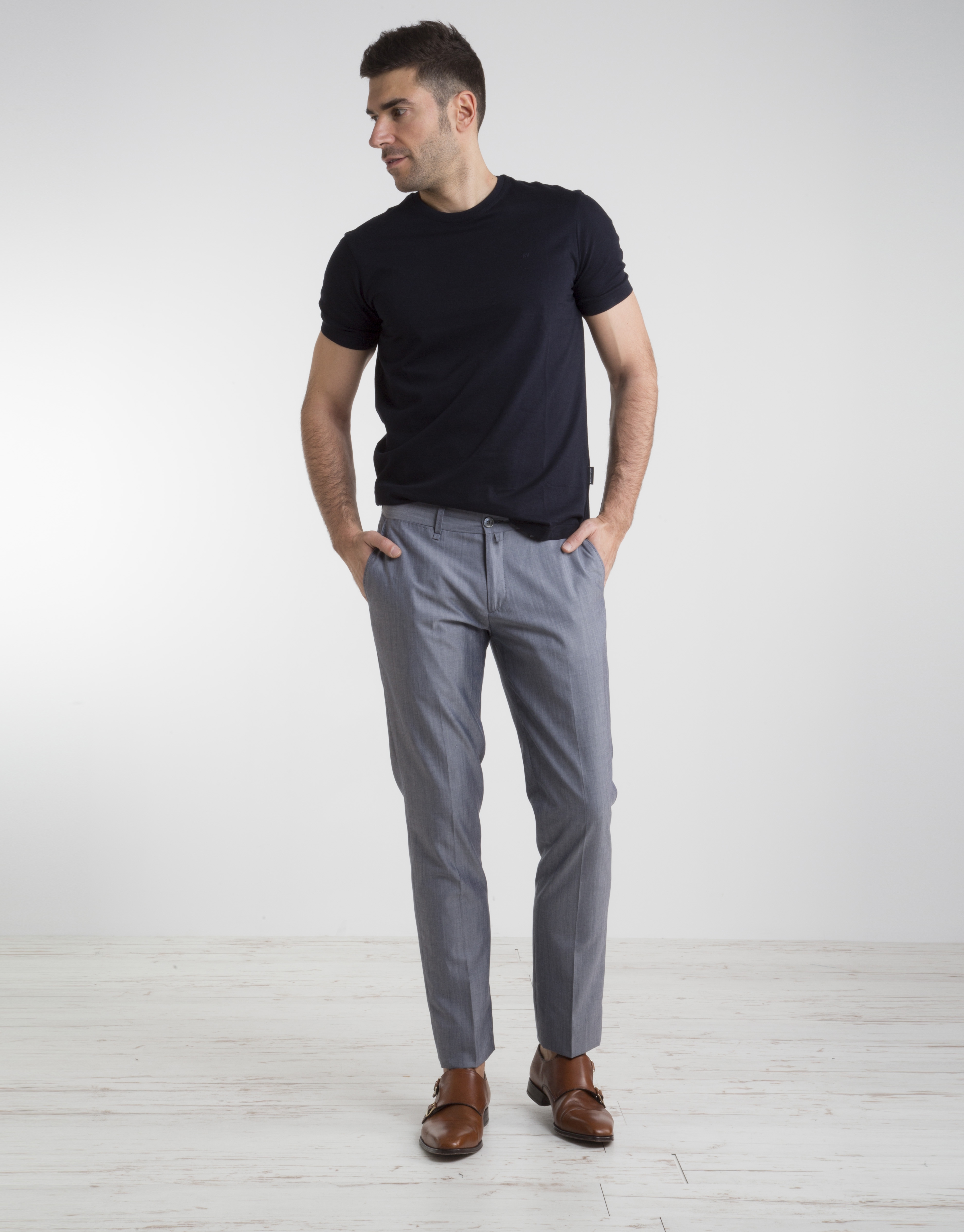 Navy blue wool/cotton chino pants