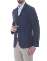 Navy blue checked sport jacket