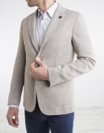 Beige microprint cotton/linen sport coat