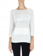 Gray striped three quarter sleeve sweater and square neck