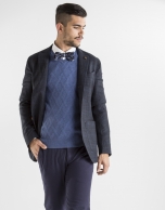 Navy blue checked sport jacket