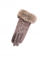 Dotted knit gloves with rabbit fur 