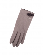 Dotted knit gloves with brown leather appliqué 