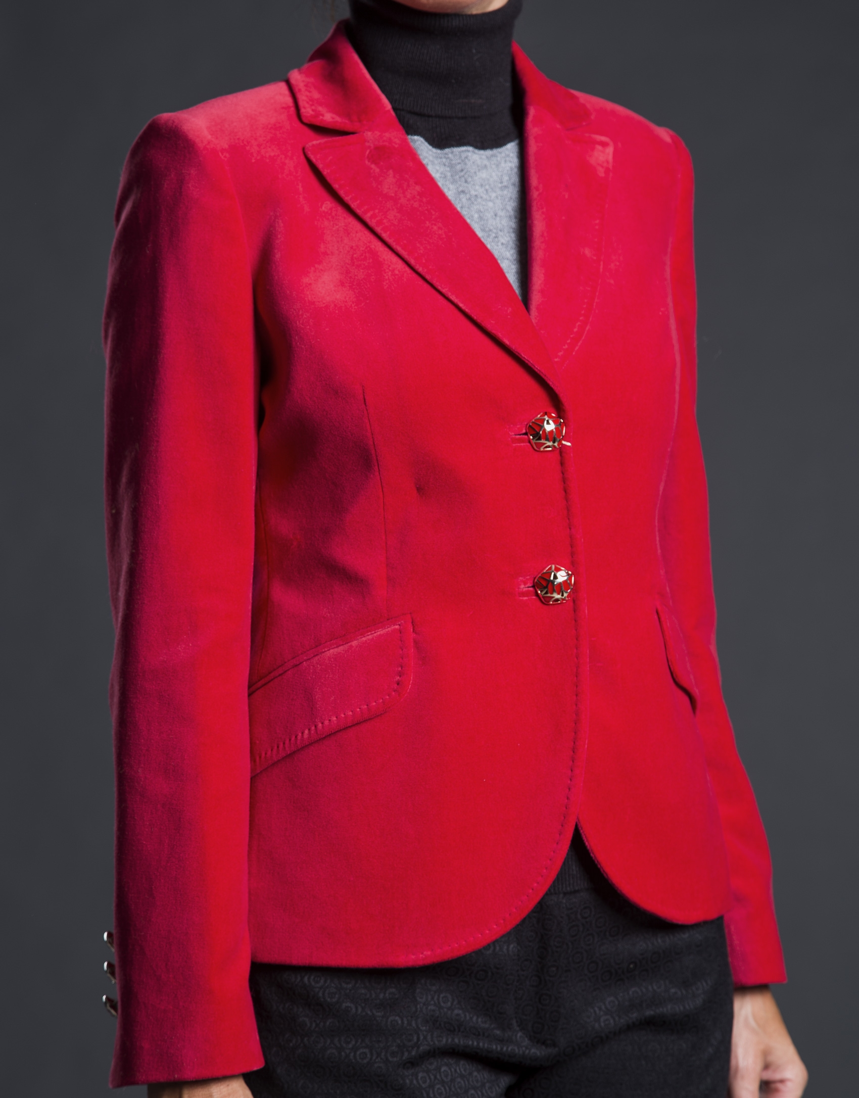 Red velvet blazer with pockets