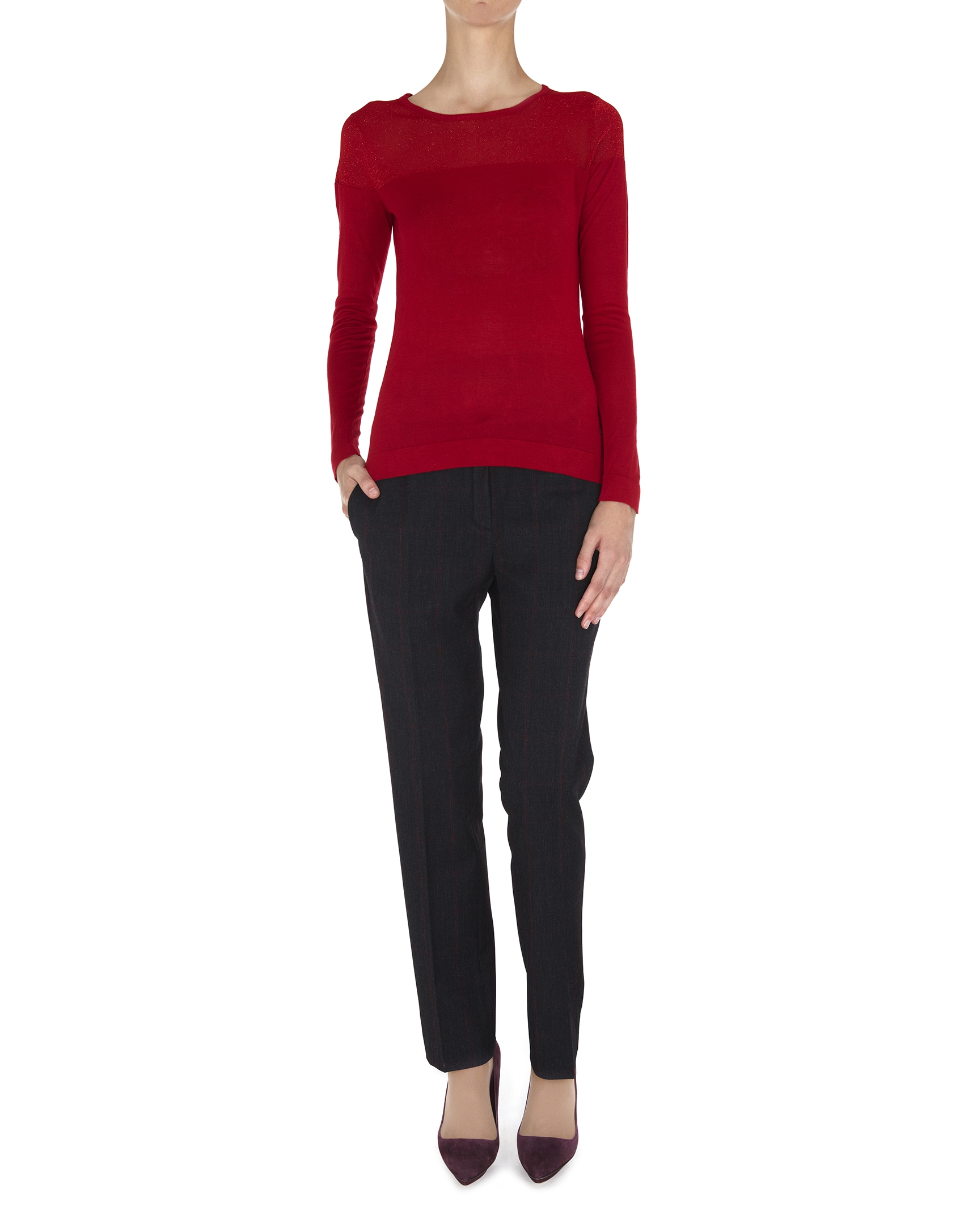 Burgundy lurex sweater with transparent shoulders